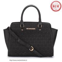 michael kors selma monogram saffiano groot zwart bakken Vintage Tassen je1mw372